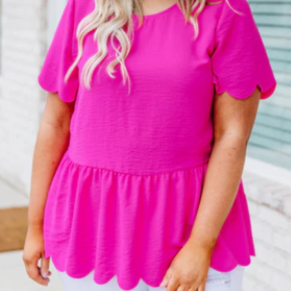 Jodifl Hot Pink Women's Blouse with Scalloped Hemline & Baby doll fit